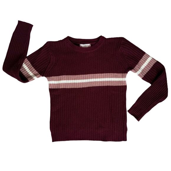 Y2K Burgundy Waffle Knit Sweater Women's Medium Stripe Detail Preppy Academia - Picture 1 of 12